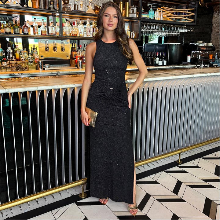 AX Paris Sparkle O-Ring Detail Bodycon Midi Dress - Black