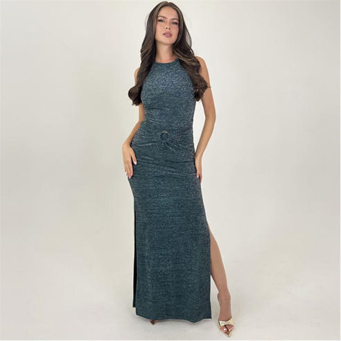 AX Paris - Teal Sparkle O-Ring Detail Bodycon Midi Dress