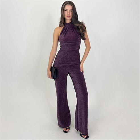 AX Paris - Sparkle Halter Neck Draped Waist Jumpsuit
