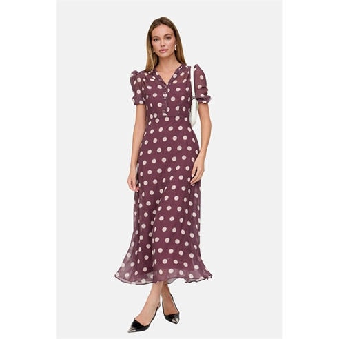 Lily and Lionel - Lily and Lionel Julia Button Down Polka Dot Print Maxi Dress In Brown