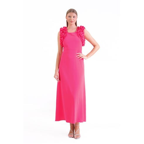 Ella Boo - Ella Fuchsia Ruffle-Shoulder Maxi Frill Dress