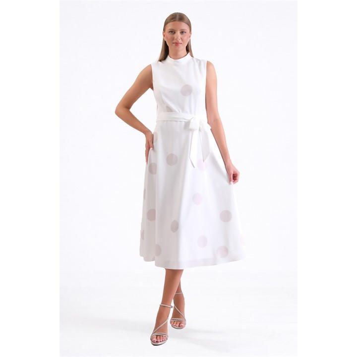 Ella Boo Ella Polka Dot Midi Ivory with Beige Spot Dress