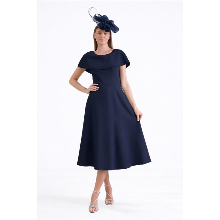 Ella Boo Ella Navy or lime Cape Detail Midi Dress - Blue