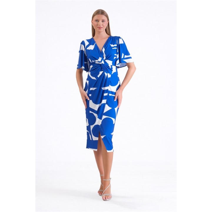 Ella Boo Ella Abstract Royal Print Wrap Midi Wrap Dress - Blue
