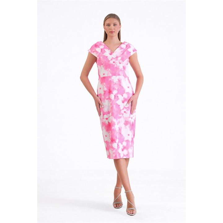 Ella Boo Ella Pink & White Floral Print Midi Dress