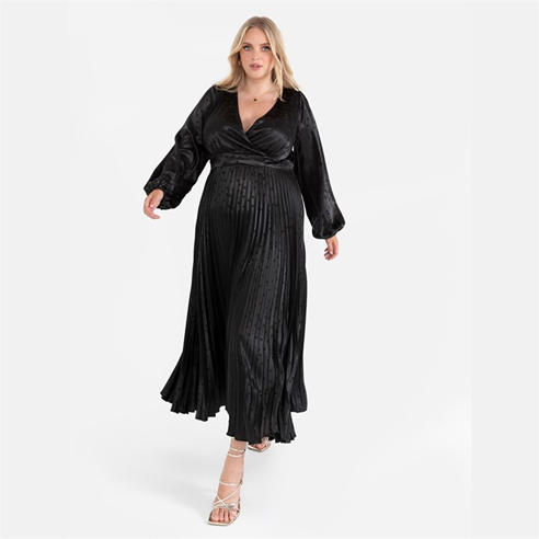 Lovedrobe - Lovedrobe Luxe Black Spot Satin Midaxi Dress