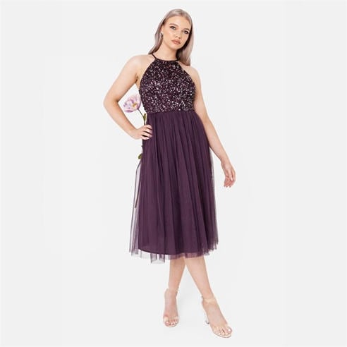 Maya Deluxe - Maya Embellished Halter Neck Midi Dress