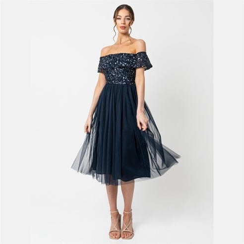 Maya Deluxe - Maya Bardot Embellished Midi Dress