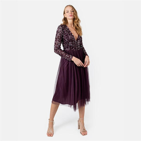 Maya Deluxe - Maya Berry Faux Wrap Front Embellished Maxi Dress