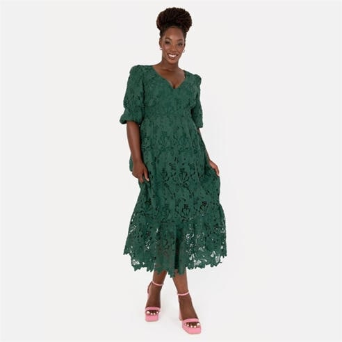 Maya Deluxe - Maya Emerald Floral Lace Tie-Back Midaxi Dress