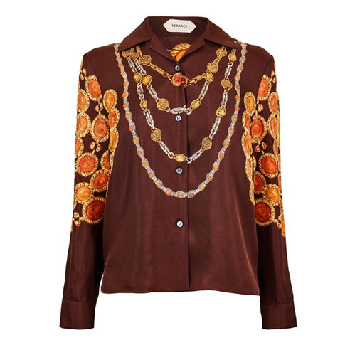 VERSACE - Women's Silk Long Sleeve Patterned Shirt