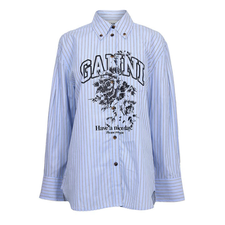 Peach Parfait - GANNI - Women's Stripe Cotton Oversized T-Shirt