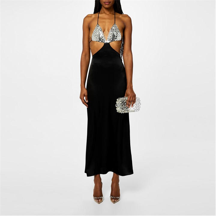 DAVID KOMA Halter Flounce Dress - Black