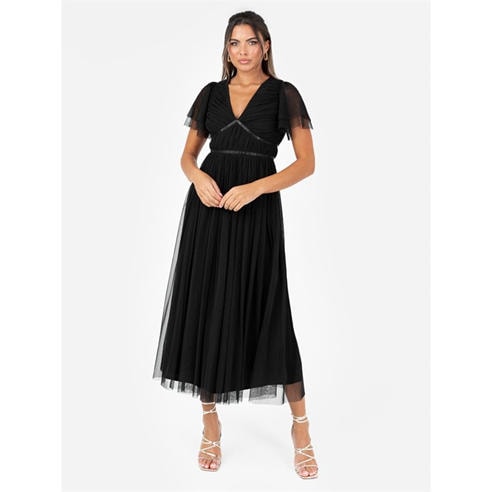 Anaya With Love - Anaya With Love Recycled Black Ribbon Detail Midi Dress