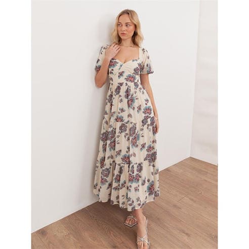 Anaya With Love - Anaya With Love Recycled Floral Sweetheart Neck Puff Sleeve Midaxi Dress