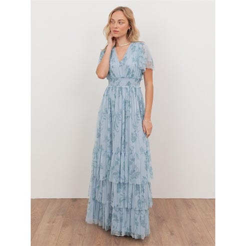 Anaya With Love - Anaya With Love Recycled Floral Blue V Neck Tiered Maxi Dress