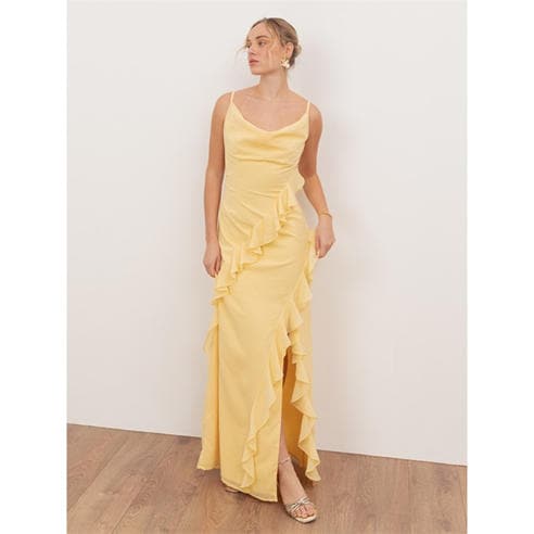 Anaya With Love - Anaya With Love Recycled Butter Yellow Waterfall Ruffle Cowl Neck Cami Maxi Dress