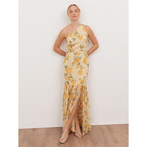 Anaya With Love - Anaya With Love Recycled Yellow Floral Print One Shoulder Maxi Dress