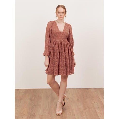 Lovedrobe - Lovedrobe Terracotta Floral Burnout Maxi Sleeve Mini Dress