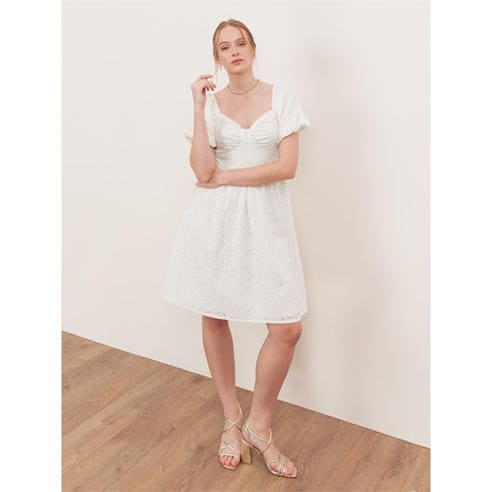 Lovedrobe - Lovedrobe Cream Broderie Bow Detail Mini Dress