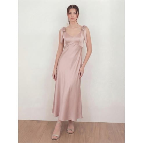 Maya Deluxe - Womens Tie Shoulder Satin Maxi Occasion Dress