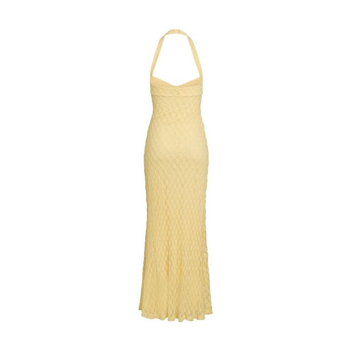 BARDOT Women's Mariko Halter Neck Cotton Fitted Midi Dress - Yellow