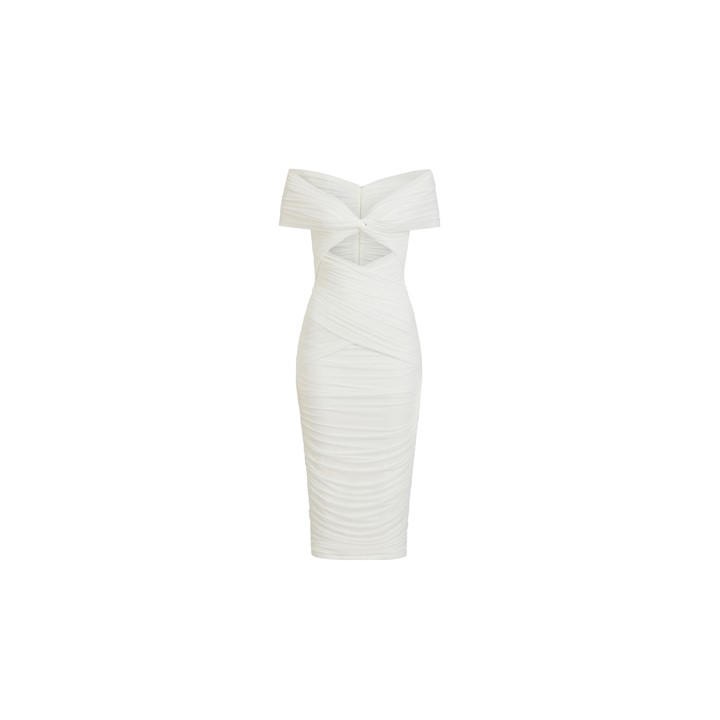 Bardot Priah Gathered Mesh Midi Dress - White