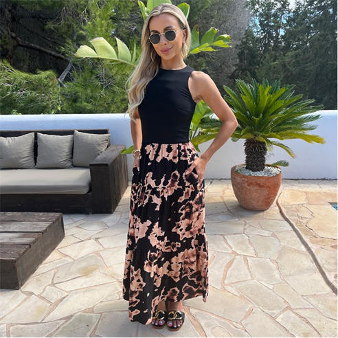 AX Paris - Black Abstract Print 2 In 1 Smock Midi Dress