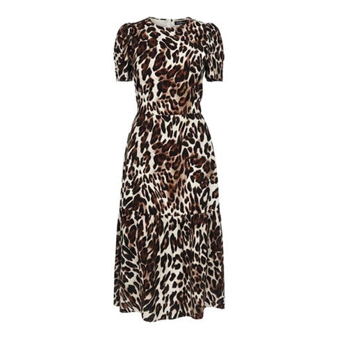AX Paris - Brown Leopard Print Puff Sleeve Smock Midi Dress