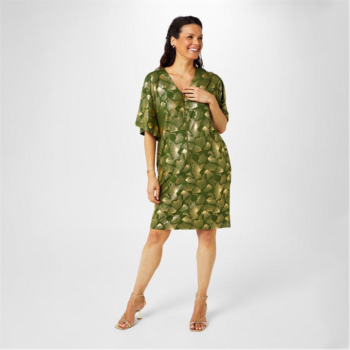 Biba Zip Front Jersey Dress In Green