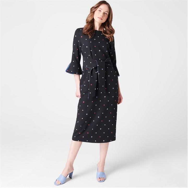 Biba Tie Midi Dress In Black