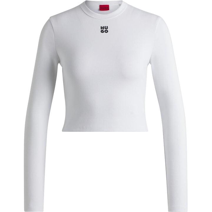 Hugo Boss Cotton-blend Slim-fit Top With Stacked Logo In White