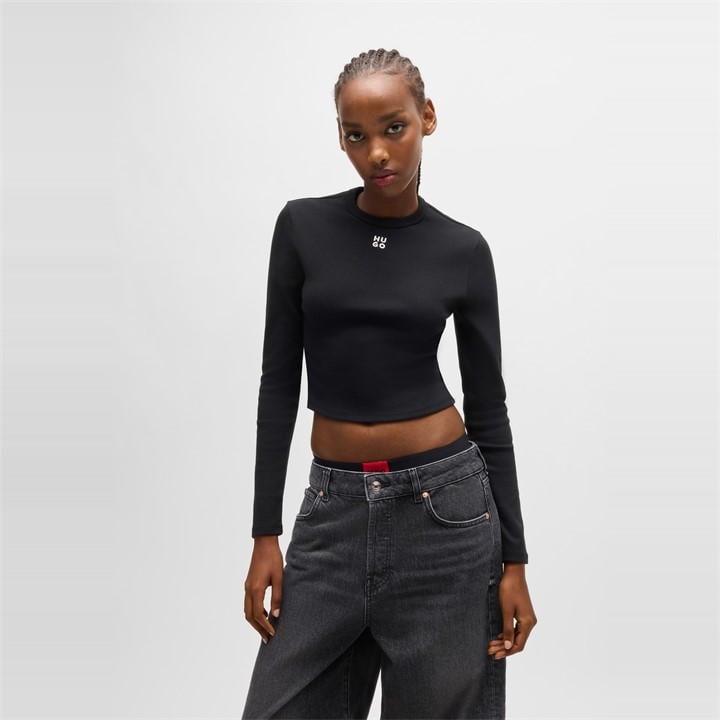 Hugo Boss Long Sleeved Logo T-shirt In Black