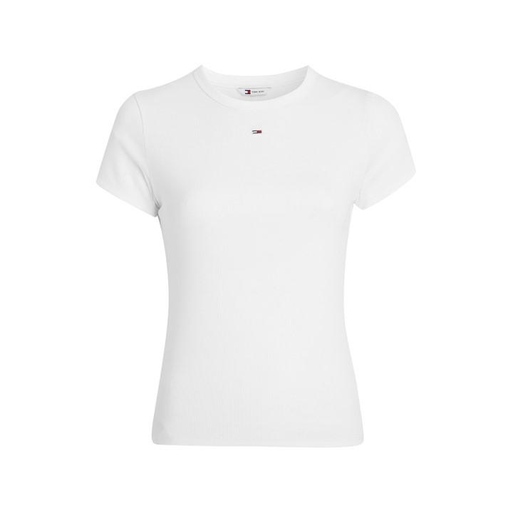 Tommy Jeans Women's White Short Sleeve Logo Ribbed T-Shirt Size 8