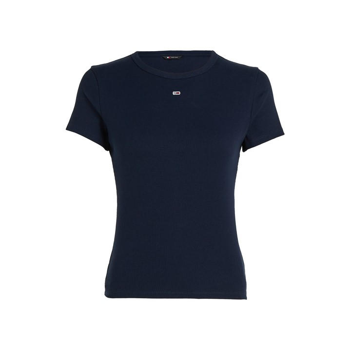 Tommy Jeans Women's Blue Short Sleeve Logo Ribbed T-Shirt Size 16