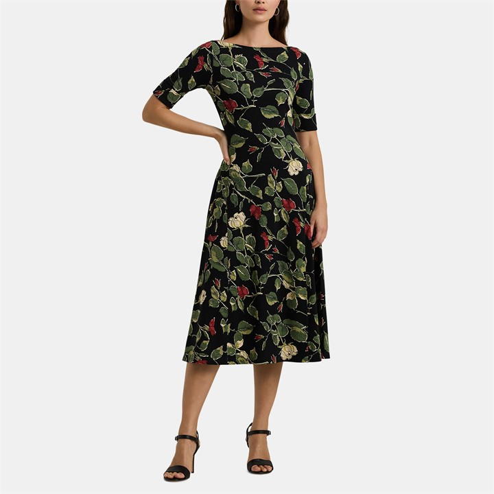 Lauren by Ralph Lauren Floral Midi Dress - Black