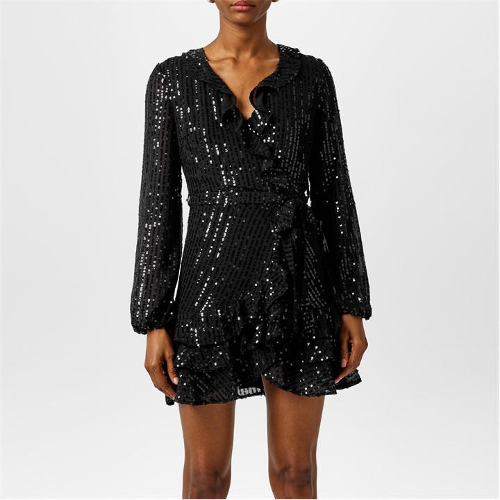 Bardot Frill Sequin Dress - Black