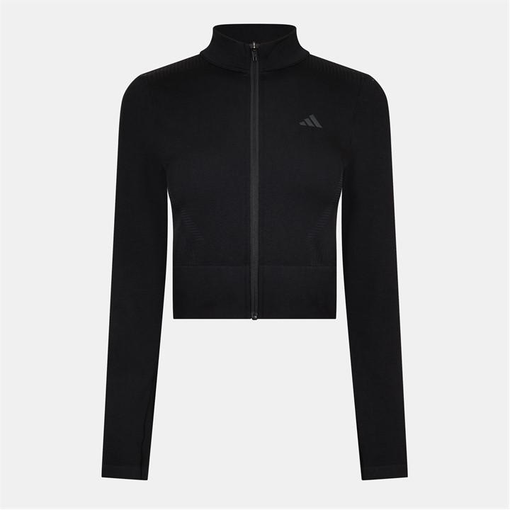 Adidas Women's Black Workout Essentials Full-Zip Knit Jacket Large