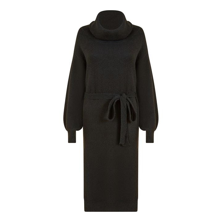 YUMI YUMI BLACK ROLL NECK JUMPER DRESS WITH BELT