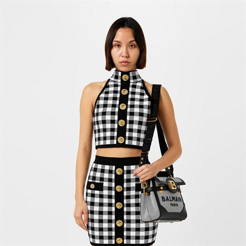 BALMAIN - Fine Gingham Knit Tank Top