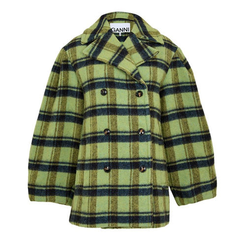 GANNI - Women's Brushed Wool Check Teddy Coat
