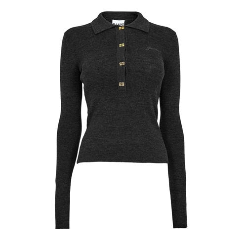GANNI - Women's Merino Polo Knitted Top