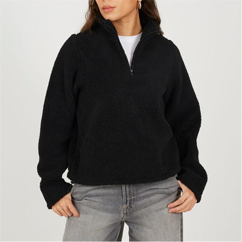 Brave Soul - BS Womens Quarter Zip Neck Fleece Sweatshirt with Adjustable Hem