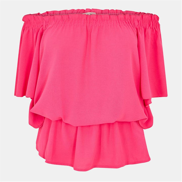 Ax Paris Ruffle Hem Bardot Top In Pink