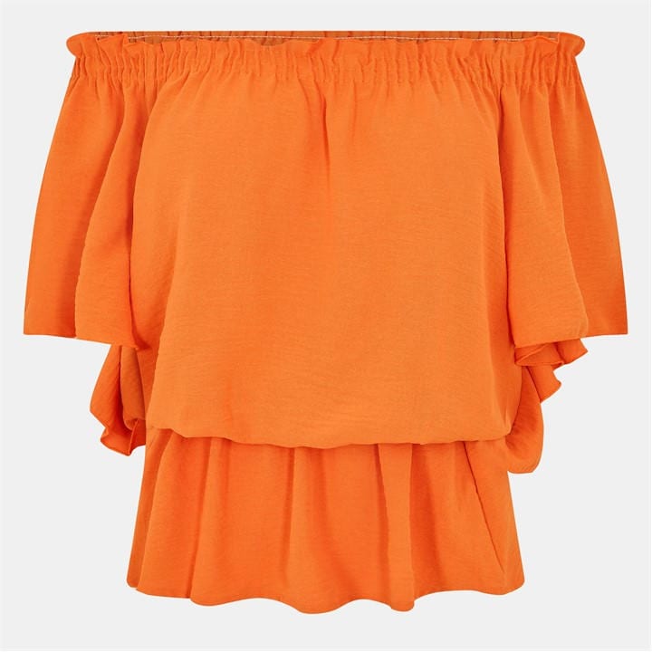 Ax Paris Ruffle Hem Bardot Top In Orange