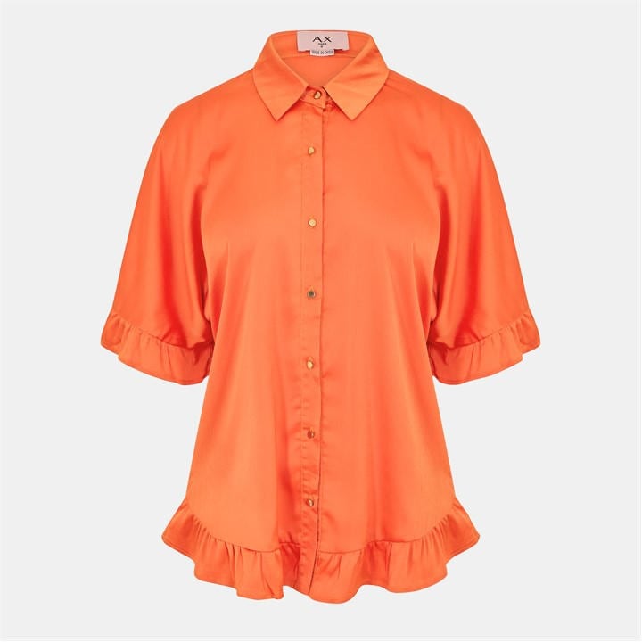 Green - AX Paris - Frill Detail Gold Button Front Shirt
