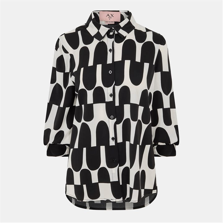 Ax Paris Black And Cream Geometric Print Three Quartersleeve Shirt