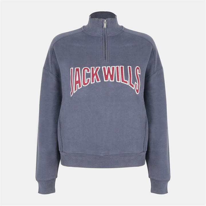 Jack Wills Women's Blue Varsity Quarter Zip Ld54 Size 8