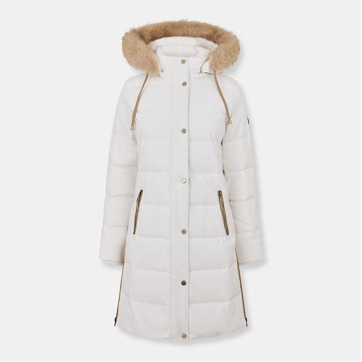 Black - Lauren by Ralph Lauren - Women's Real Leather Fur Hood Medium Puffer Jacket