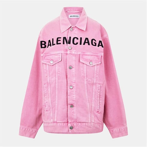 BALENCIAGA - Women's Printed Logo Cotton Long Sleeve Denim Jacket